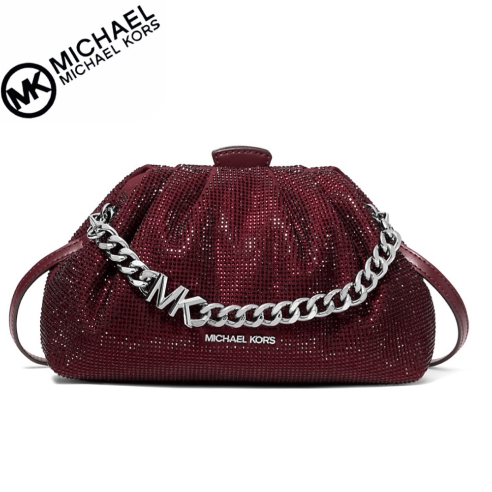 NWT MICHAEL MICHAEL KORS Nola Small Crystal‎ Embellished Chain Crossbody Oxblood